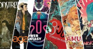 six cropped slices of covers of comics in ongoing series